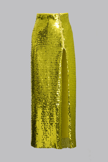 Picture of Midi high waist skirt with sequins lime