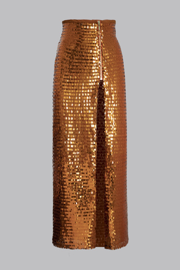 Picture of Midi high waist skirt with sequins orange